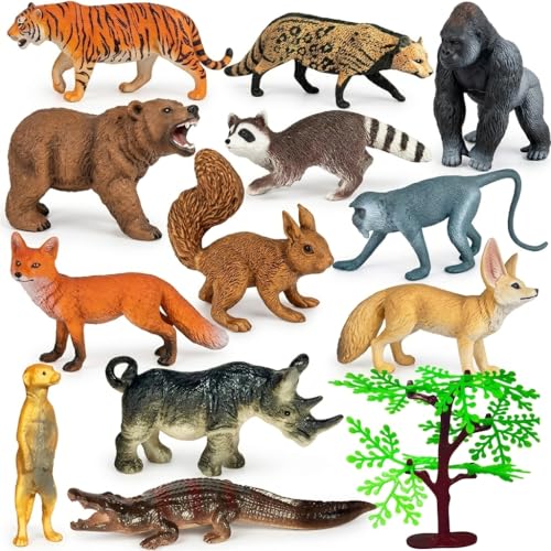 Image of Realistic Wild Jungle Animals Toys for Kids 3+| 13PCs Attractive Forest Zoo Animal Toy Action Figurine Playset for Boys and Girls Birthday Gift for Children Best Decoration & Educational Items