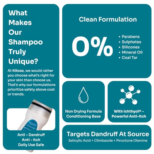 Image of Kitcoz Anti-Dandruff Shampoo, 1% Salicylic Acid & Ceramide Complex, 100ml | Exfoliates the scalp to control recurring dandruff with regular use