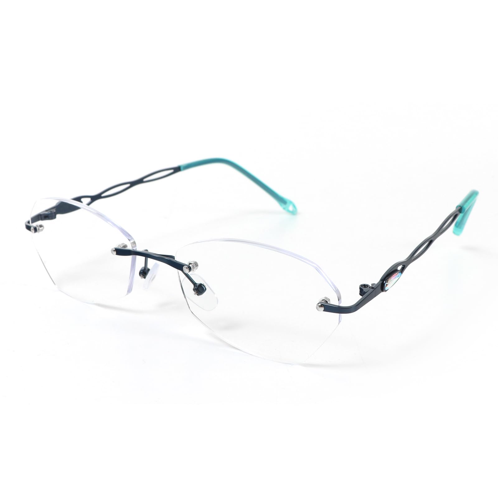 MMOWW Rimless Lesebrille für Frauen Blaulichtfilter Brille Computerbrille Leichte kleine Metall Leser (Grün, +3.5)