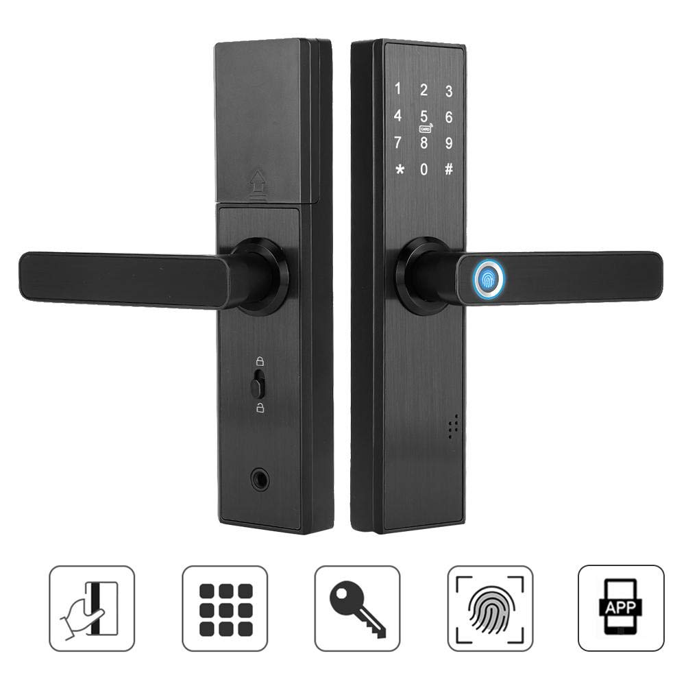Cerradura de puerta WiFi Pantalla táctil Huella digital Contraseña Tarjeta IC Cerradura inteligente con llave mecánica para Tuya