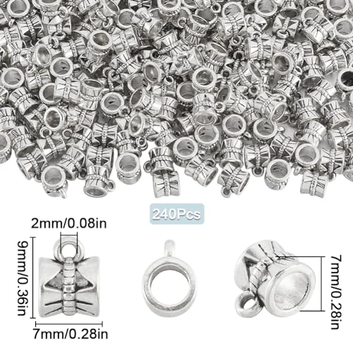 SOFPLATE 1 Box 240Pcs Small Bail Beads Silver Spacer Beads Charms Alloy Textured Tibetan Style Cylindrical Dangle Tube Bead Clasps for Jewellery Making Pendant Necklaces Earrings Supplies DIY Crafts - Image 2