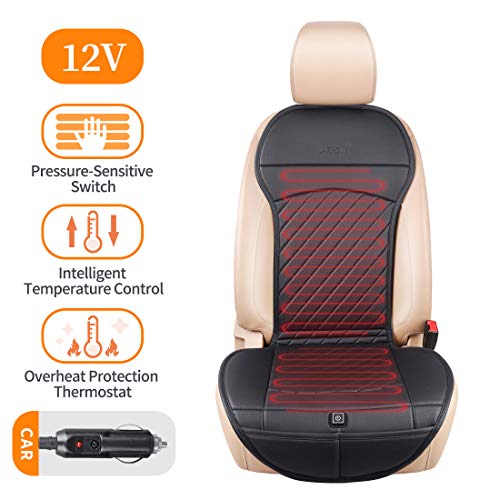 LARROUS Car Leather Heated Seat Cushion with Pressure-Sensitive Switch and Overheat Protection Thermostat,