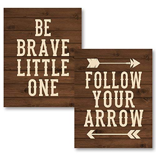 Sagebrush Fine Art Brown 'Be Brave Little One and Follow Your Arrow Inspirational Set, Two 8x10 inches Unframed Canvas Art Printed