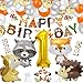 Animales del bosque, decoración de cumpleaños para 1 año niños y niñas, , para niñas, niños, animales del bosque, juego de decoración de fiesta con globo con número 1, globos para primer cumpleaños