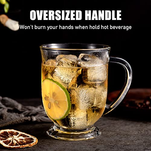 Clear Glass Coffee Mugs Set of 4, Diner Mugs16 OZ, Large Glass Beer Cups with Handle,Bottom Nine-Sided Mug for Men and Women Hot Beverages,Tea, Cappuccino, Latte, Espresso, Juice Mothers‼️one missing‼️