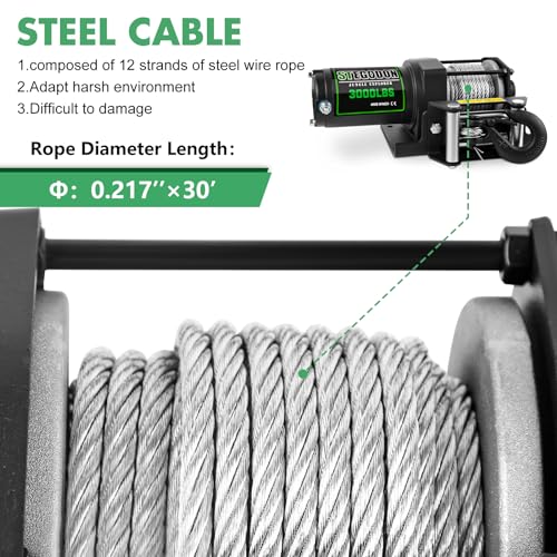 Image of STIMULATER 3000lb ATV Winch,Electric Winch 12V,Steel Cable Winch, with Wireless Remote and Manual Switch, with Hawse Fairlead & Hook,IP67 Waterproof,Suitable for Most Trailers and ATV winchs