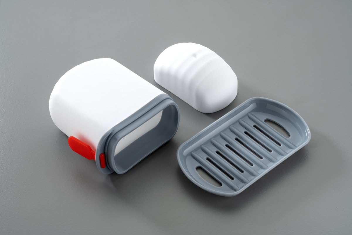 HAPPI Leakproof Travel Soap Case, Portable Plastic Soap Dish Box Cover with Draining Layer & Lid Travelling Soap Holder Bar for Bathroom Outdoor(Grey-White)