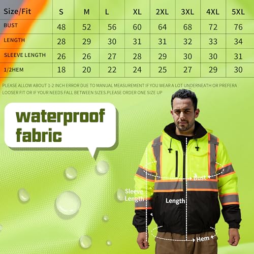 Image of sesafety Reflective Jacket for Men, High Visibility Jackets, Safety Jackets for Men, Hi Vis Construction Bomber Jackets Waterproof with Pockets and Zipper, Black Bottom, Class 3