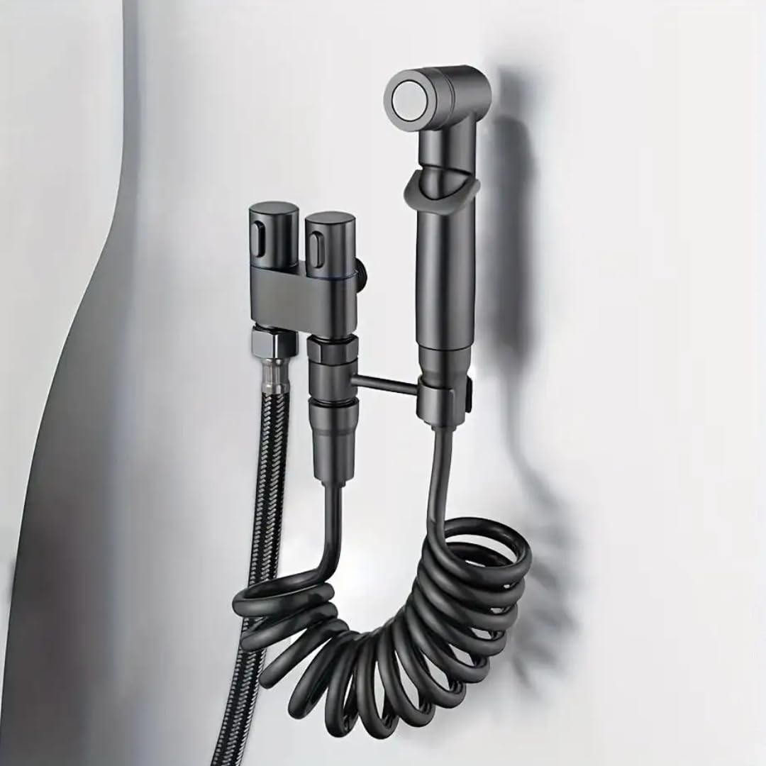 Premium Heavy Duty Health Faucet Set with Ultra-Flexible Pipe,Gun,Holder& Angle Valve Handheld Bidet Sprayer for Toilet Cleaning, Leakproof Bathroom Health Faucet (Carbon Black)