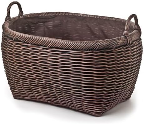 The Basket Lady Oval Wicker Laundry Basket, 25 in L x 19 in W x 14 in H (17 in overall H), Antique Walnut Brown
