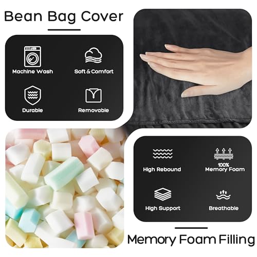 HABUTWAY Bean Bag Chair: Giant 4' Memory Foam Furniture Bean Bag Chairs for Adults with Microfiber Cover 4Ft (Black)