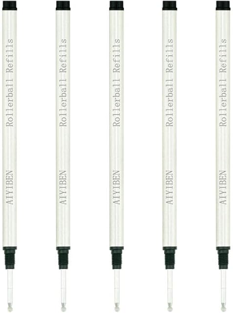 Rollerball Pen Refills - Smooth Writing German Ink and Fine 0.5 mm Threaded Rolling Ball Refills (5 x Black)
