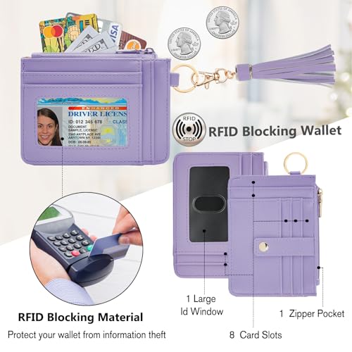 Image of KNGITRYI Small Wristlet Wallets for Women RFID Credit Card Holder Wallet Keychain Wristlet Wallet Credit Card Wallets for Women (Purple)
