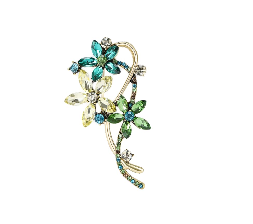 Image of Elegant High-End Alloy Crystal Bouquet Brooch for Ladies, Perfect for Evening Gowns and Suits, Green Lapel Pin