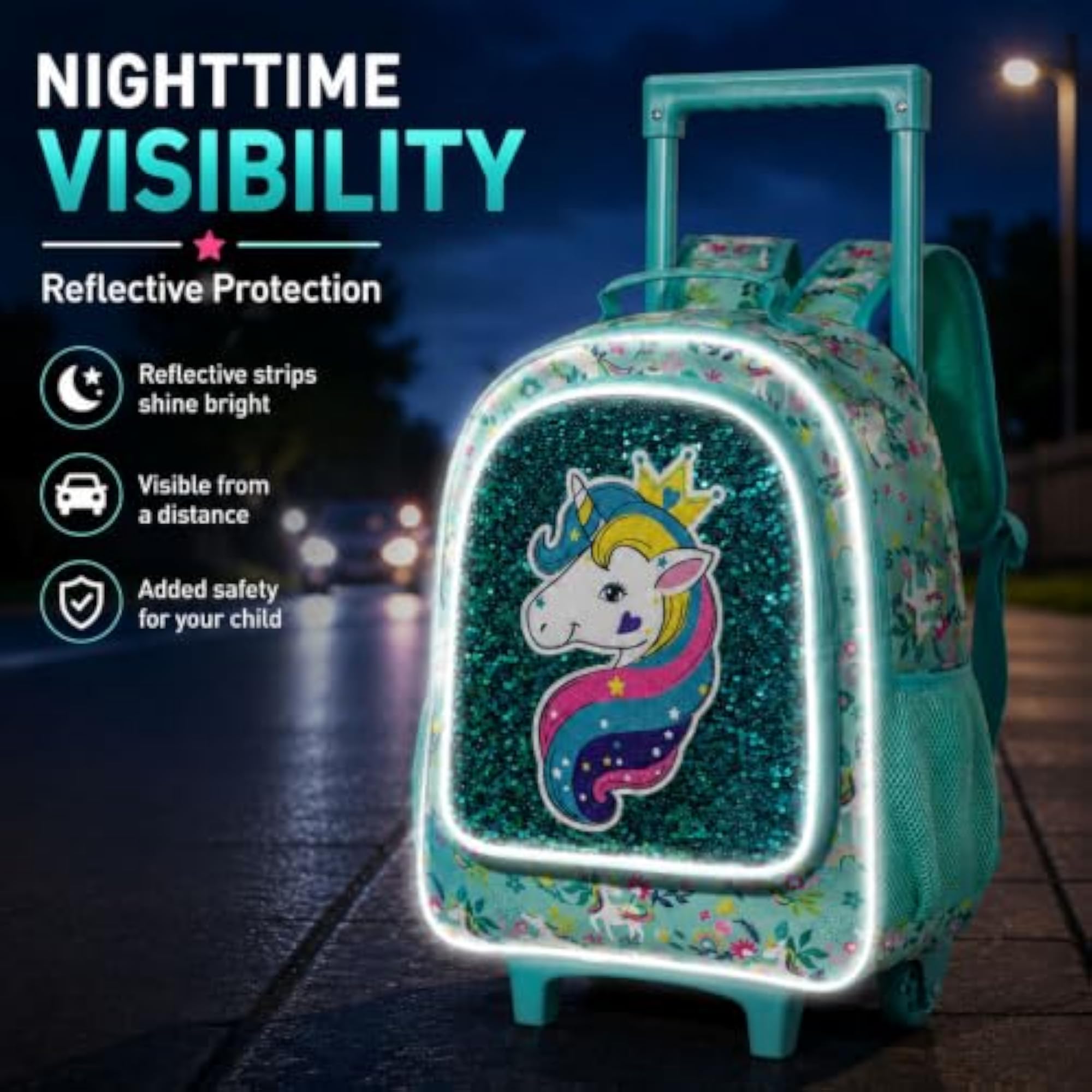 3PCS Unicorn Rolling Backpack Set for Kids