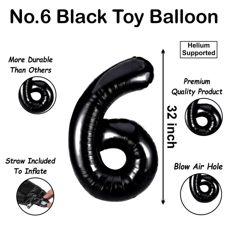 Image of Black 32 Inches Numbers 6 Shape Large Big Foil Helium Balloons For Party Decorations In Happy Birthday Anniversary Office Items Materials Set Pack,1 Piece