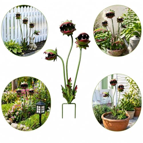 Carnivorous Plant Decorative Planter Garden Stake 25 Inch Large Resin Venus Flytrap Sculpture Weird Gothic Garden Decor for Outdoor Patio Lawn Funny Succulent Planter for Indoor Home Decor