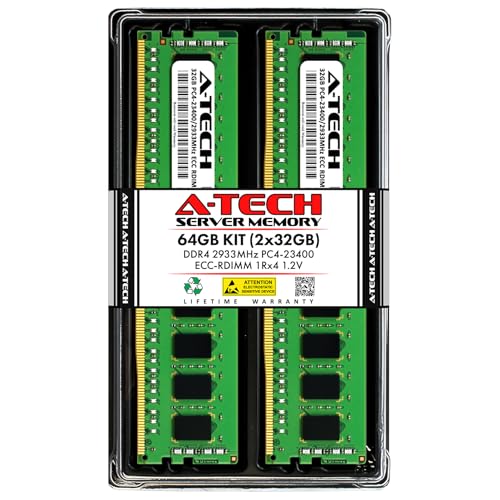 Image of A-Tech 64GB Kit (2x32GB) DDR4 2933MHz PC4-23400 ECC RDIMM 1Rx4 Single Rank 1.2V ECC Registered DIMM 288-Pin Server & Workstation RAM Memory Upgrade Modules (A-Tech Enterprise Series)