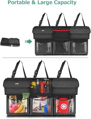 Miniatura 7 de Oasser Organizador de maletero para automóvil, organizador colgante de automóvil con 6 bolsillos grandes, 3 correas ajustables de 43.3 x 19 pulgadas