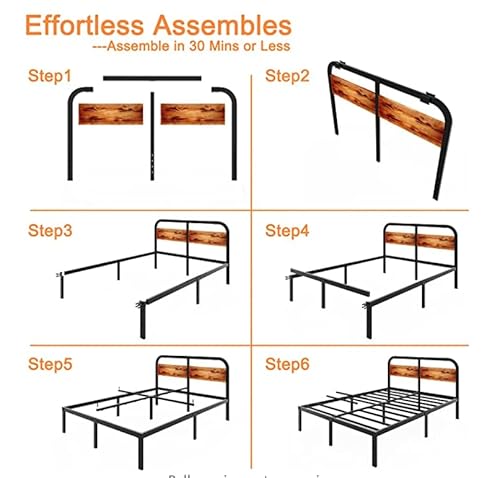 Aardhen California King Bed Frame 14 Inch Rustic Wood Headboard, Heavy Duty Steel Slats Support, Easy Assembly, No Box Spring Needed, Quiet And Sturdy #TOP6