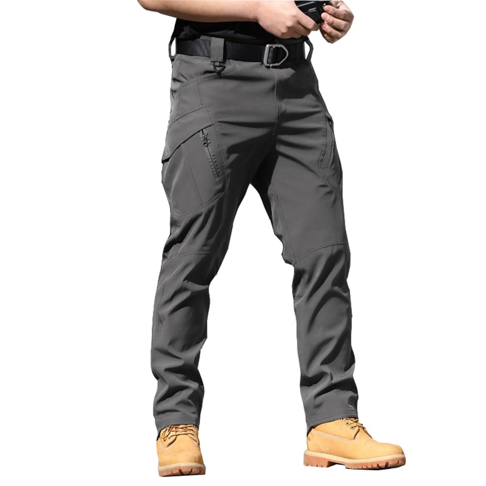 THWEI Mens Tactical Cargo Pants Water Resistant Hiking Pants Outdoor Work Pants Multi Pockets with No Belt Grey L