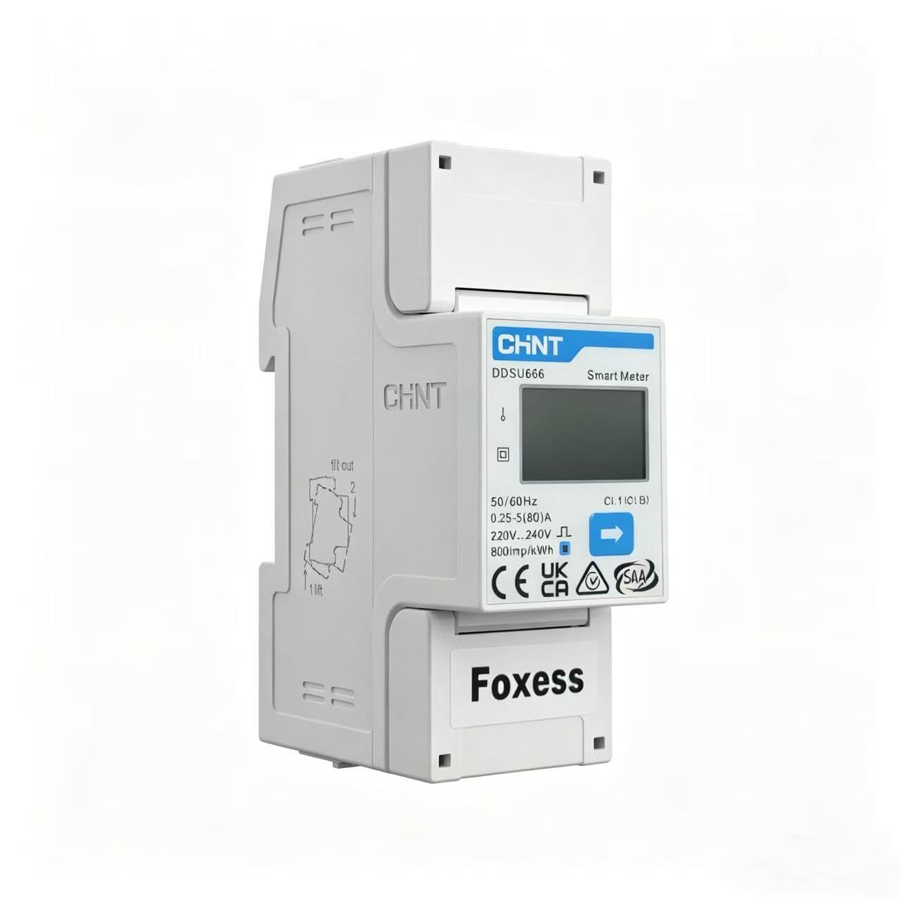 FoxESS Inteligentny licznik energii CHINT DDSU666, jednofazowy, 5 (80) A, szyna DIN RS485, Modbus RTU, licznik energii do monitorowania w czasie rzeczywistym i zarządzania obciążeniem, kompatybilny z