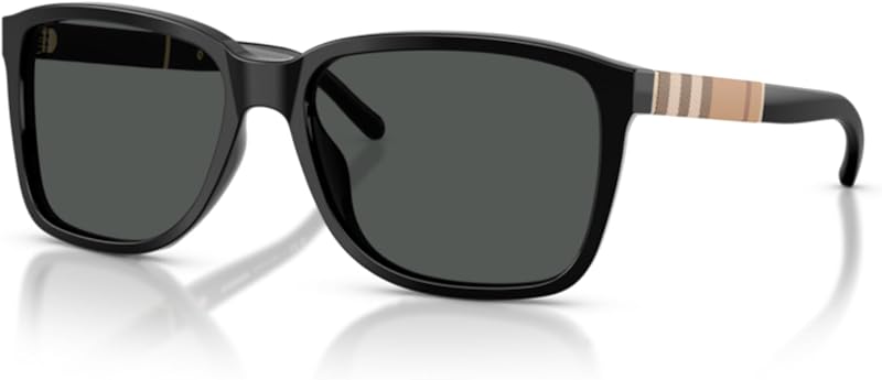 BURBERRY BE4181 Square Sunglasses with Accessories for Men, Black/Grey | Bonus cleaning & care kit included. Grey lens. Premium acetate frame, metal temples. Color code 300187, lens width 58mm.