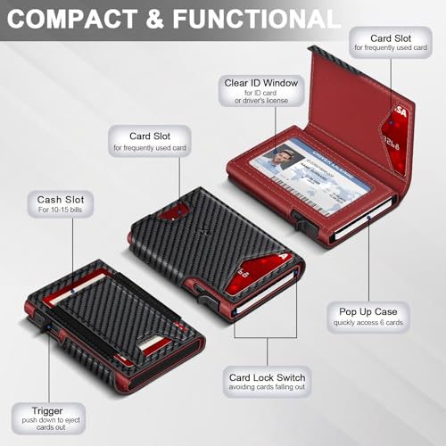 Image of Wallet for Men Wallet with Slim Pop Up Card Holder 9-13 Cards, Bifold Minimalist Smart Wallet RFID Blocking Credit Card Holder with ID Window & Stretchable Cash Slot Compact Metal Aluminum Card Case