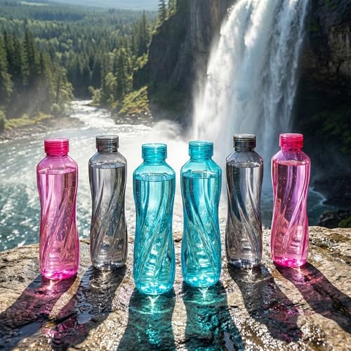 Image of Premium BPA-Free Reusable Plastic Water Bottles (Set of 6) - 1 Litre Fridge Water Bottle with Ergonomic Swirl Grip & Leak-Proof Cap for Home, Office, Gym & Outdoors (Multicolor)