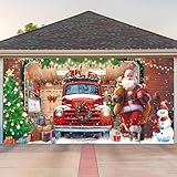 Foxrush 6x13ft Christmas Garage Door Cover, Santa Claus Backdrop for Photography, Portrait, Party Decoration, Polyester Fabric, Brown