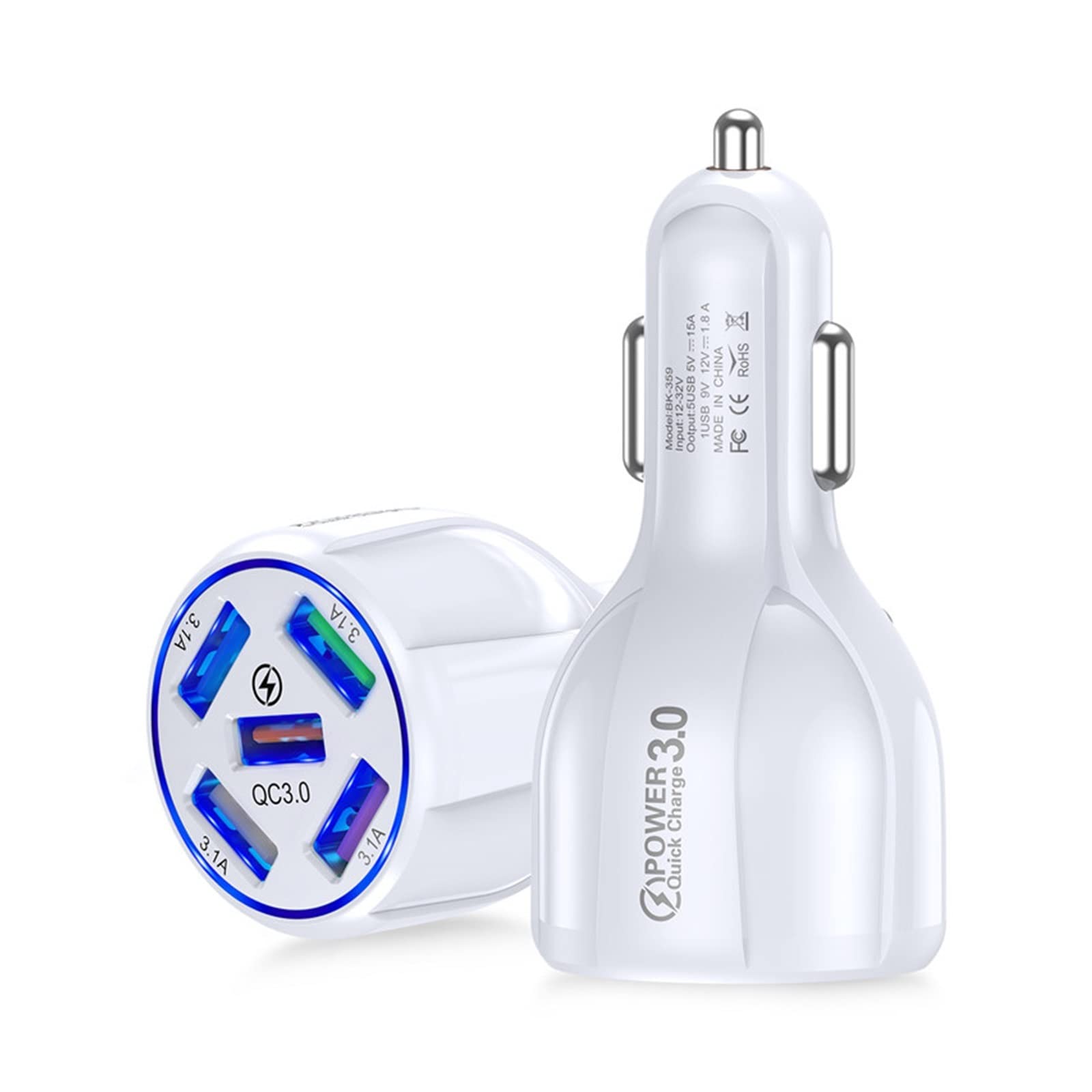 Stazioni di ricarica, Caricatore USB per auto a ricarica rapida 5 porte, Caricabatterie Quick Charge 3.0 15A Caricatore per telefono cellulare in auto, Adattatore per caricabatteria per auto USB (Co