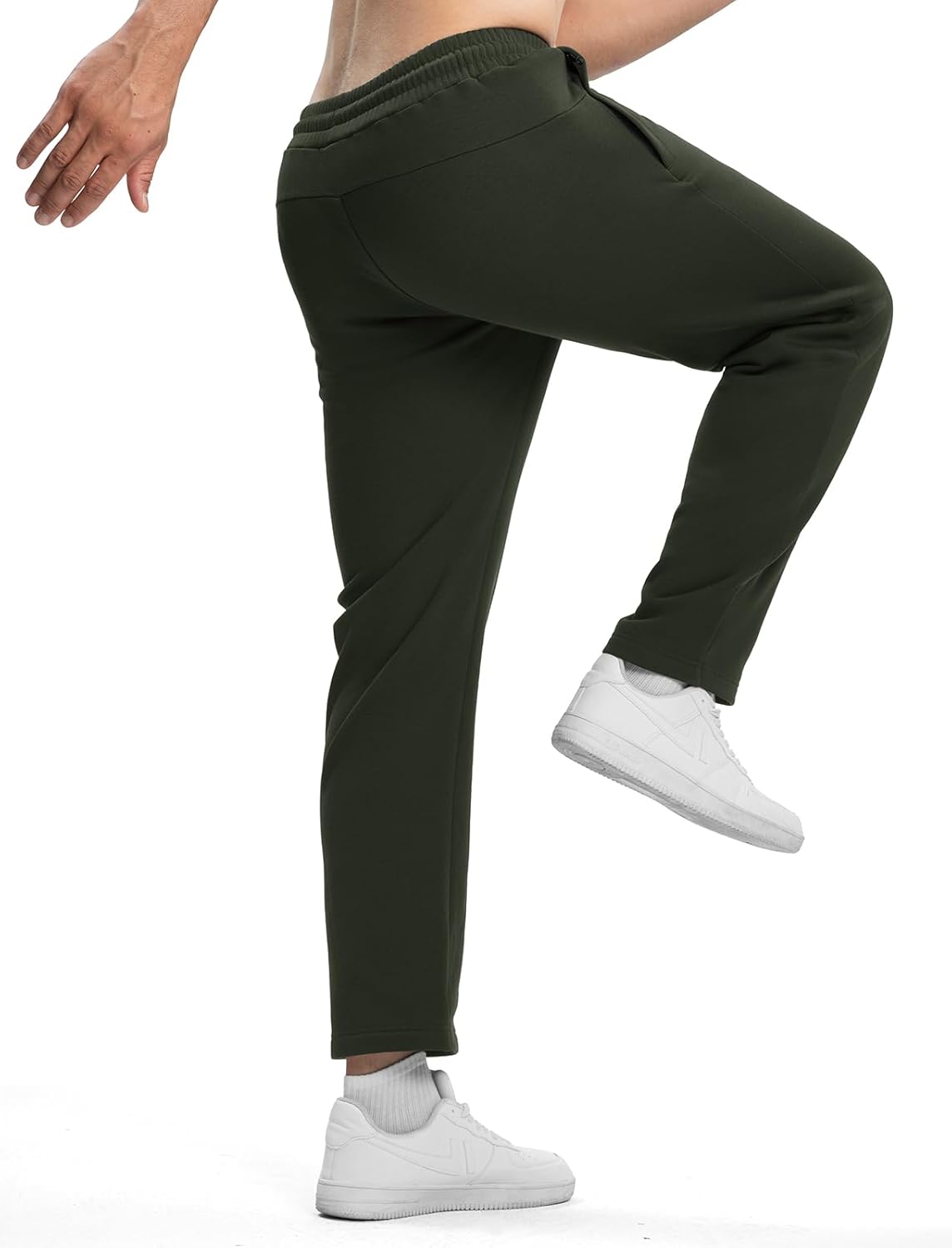 Rdruko Men's Fleece Sweatpants Straight Leg Athletic Yoga Lounge Pants Open Bottom Casual Jersey Pants with Zipper Pockets