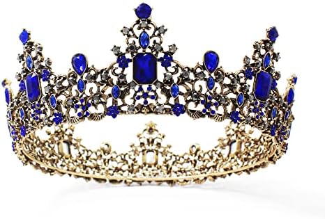 DZRYBNXF Baroque Queen Crystal Crown Bridal Tiaras and Crowns for Women, Crystal Crown Vintage Princess Tiara Rhinestone (Blue)