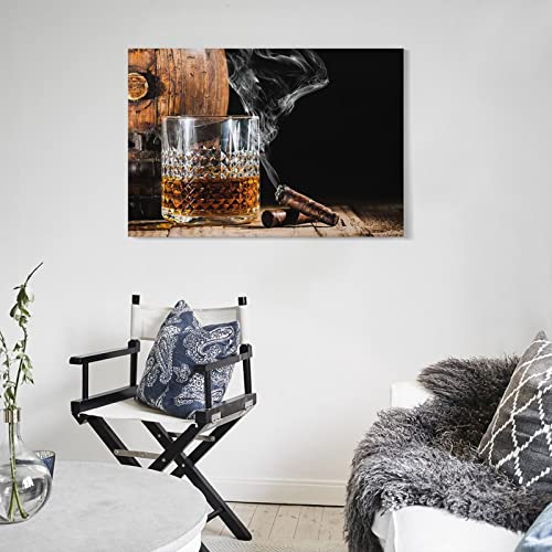 Bourbon Barrel And Cigar Wall Art Beer And Wine Glass Poster Canvas Art Poster Wall Art Picture Print Modern Family Bedroom Decor 24X36Inch(60X90Cm) Frame-Style #TOP4