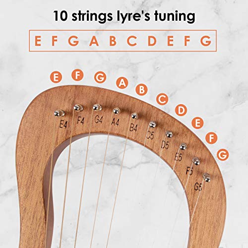 Horse Lyre Harp,10 Metal String Bone Saddle Lye Harp Mahogany String Instrument with Tuning Wrench Extra one Set String Piezo Pickup and Black Gig Bag - Thumbnail 6