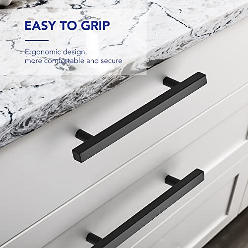 5 Pack 7-3/8 Inch Matte Black Cabinet Handles For Cabinets And Drawers Square Cabinet Door Knobs Stainless Steel Cabinet Pulls Kitchen Drawer Pulls With 5 Inch Hole Center Cabinet Door Handles #TOP4