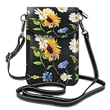 ASFgda Bolso bandolera pequeño con estampado de girasoles y manzanilla para mujer con ranura para tarjetas de crédito