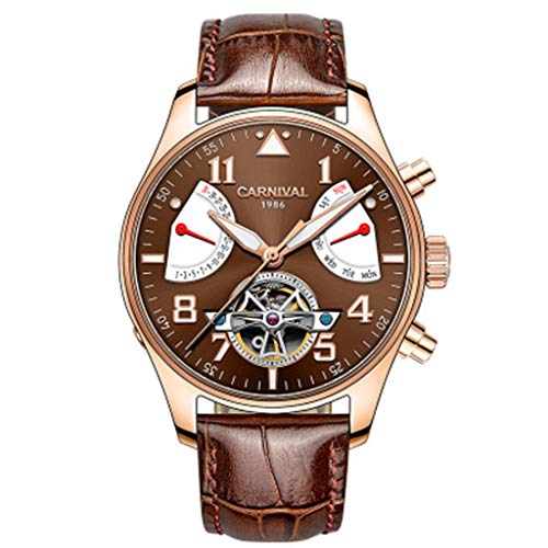 Carnival Montres Homme Mouvement Mécanique Bracelet Automatique avec Bracelet en Cuir Pleine 3ATM Imperméable, Lumineux Pointeur, Elite Glamour G