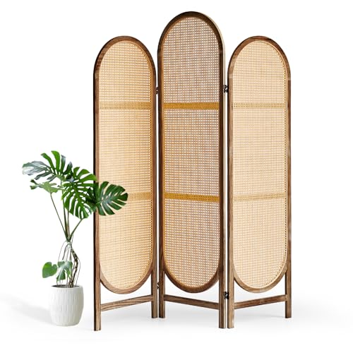 Aletheiawu 5.9 Ft Tall Hand-Woven Rattan Room Divider 3 Panels Wood Room Divider Panel Folding Screen Divider Wall Wall Divider for Room Separation Folding Privacy Screen Home Office Brown