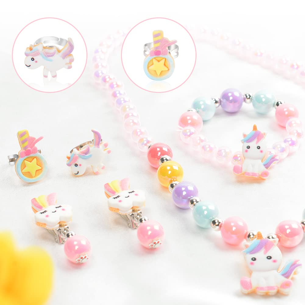 OSDUE Unicorn tas sieraden cadeau, Unicorn schoudertas portemonnee (inclusief sieradenset), Unicorn prinses ketting armband ring oorbellen, prinses sieraden accessoires feestgunsten