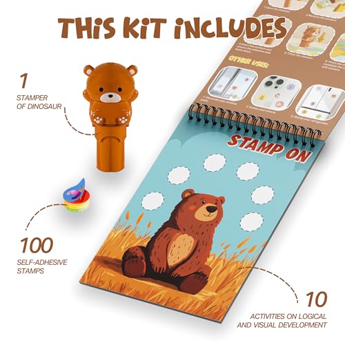 Image of Stamp On Rusty, The Bear, Sticker Stamp and Activity Pad with 10 Pages, 100 Stickers, 1 Stamp Toy Collectible Figure, Fun Learning Activity, Return Gifts for Children from 3 Years