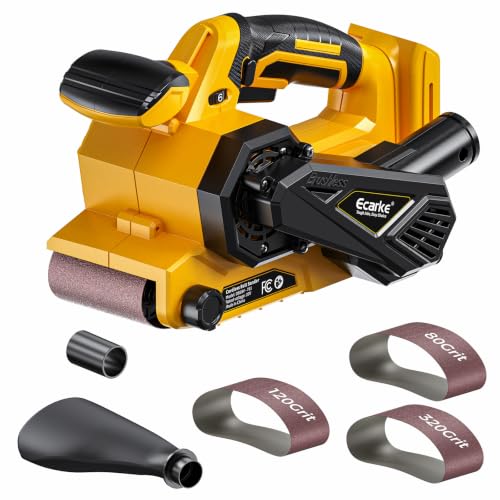 Image of Ecarke Cordless Belt Sander Compatible with DeWalt 20V Battery (Tool Only) 3x18 inch Bench Sander with Variable Speed (120-380 m /min), with Dust Bag & 3 Sanding Belts(80 /120 /320 Grit) for Woodworking