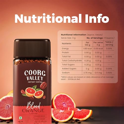 Image of Coorg Valley Blood Orange Instant Coffee 100g | Flavoured Coffee | Premium Blend of Robusta & Arabica | Freeze Dried | Make Cafe Style Hot & Cold Coffee at Home