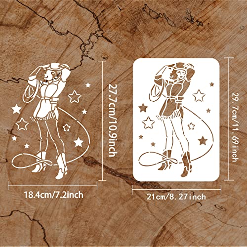 FINGERINSPIRE Cowgirl Stencil for Painting 21x29.7cm Reusable Western Theme Drawing Template PET Plastic Hollow Out DIY Craft Stencils for Painting on Wall Wood Furniture Scrapbook - Image 2