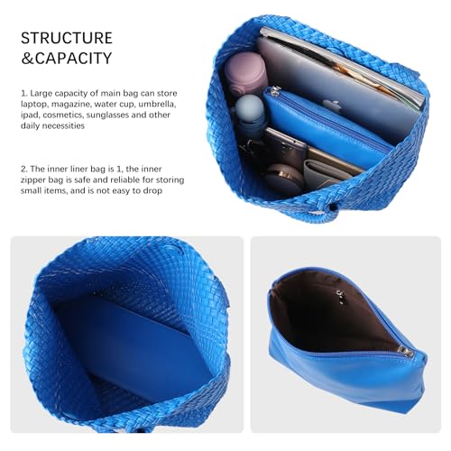 Image of Woven Tote Bag Womens Purse Vegan Leather Shoulder Handbags Fashion Summer Beach Tote Bags Large Travel Totes