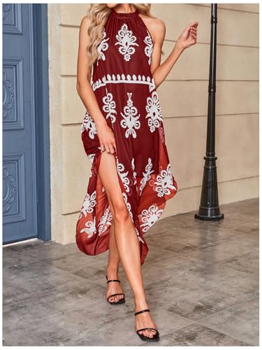 Image of Verdusa Women's Summer Dress Halter Flowy Asymmetrical Western Dress Boho Vacation Outfits