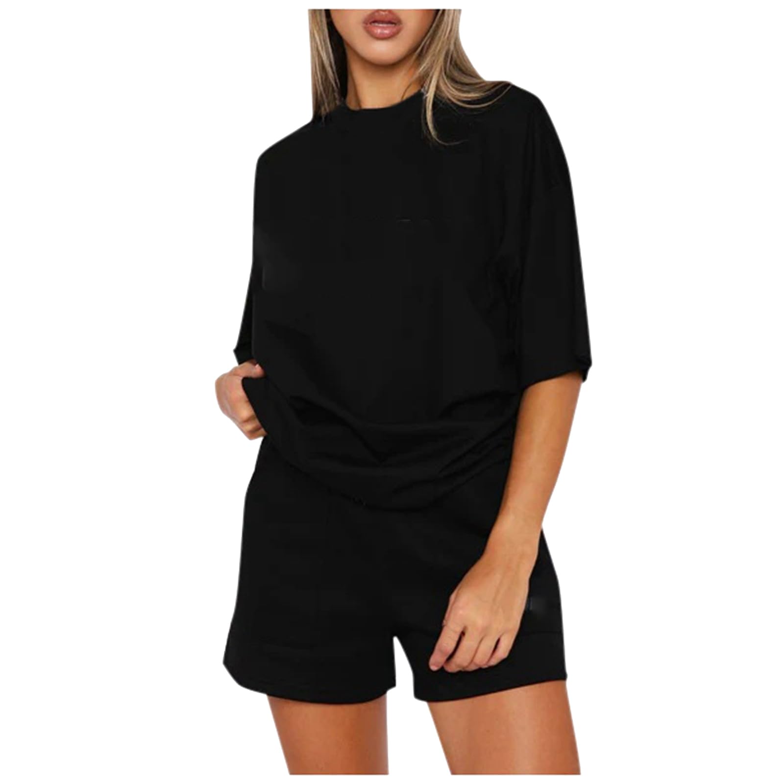 Veriliss Ropa Deportiva Femenina 2 Piezas Sudadera Deportiva De Verano Sudadera Deportiva De Cuello Redondo Sólido Sudadera Deportiva Femenina Mangas Cortas