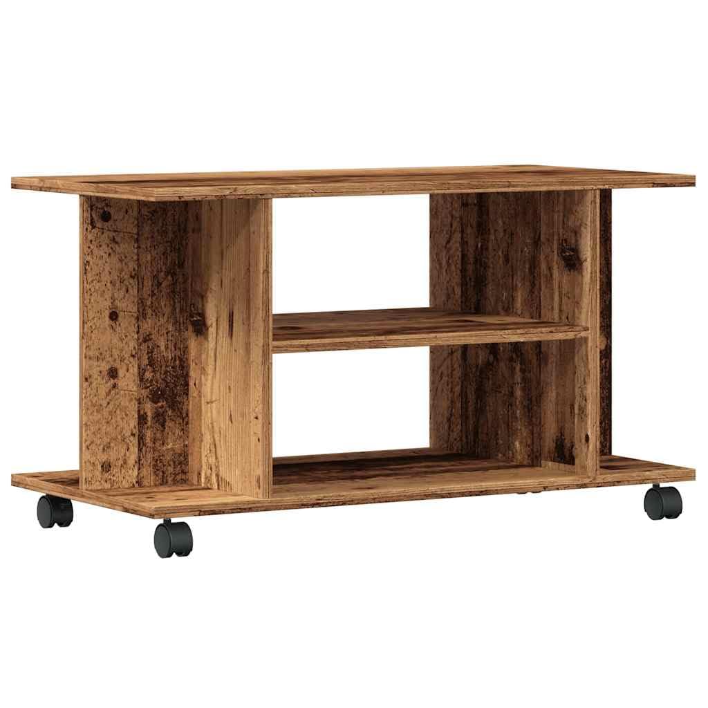 Woonisher Meuble TV avec roulettes Vieux Bois 80x40x45 cm Bois ingénierie Ensemble Meuble TV et Table Basse