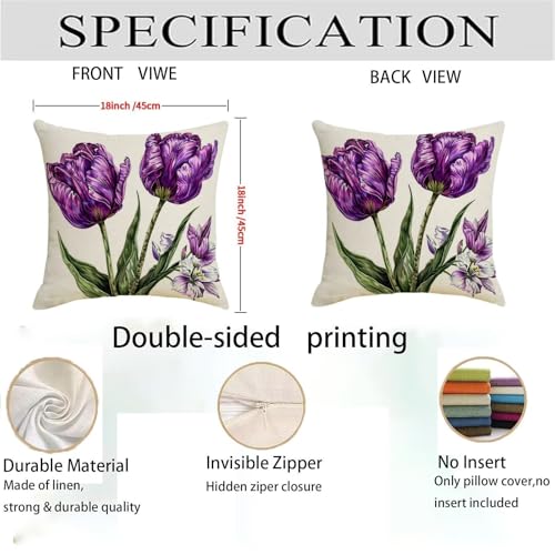 Housse coussin 65x65cm lin taie oreiller violette double face D570 - 5