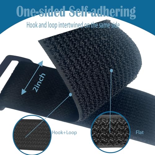 Image of 2 inch x 16ft Nylon Hook and Loop Straps with 25 Plastic Buckles。Reusable Adjustable Strips Freely Cut-to-Length Straps for Organizer or Storage Straps（ Black）